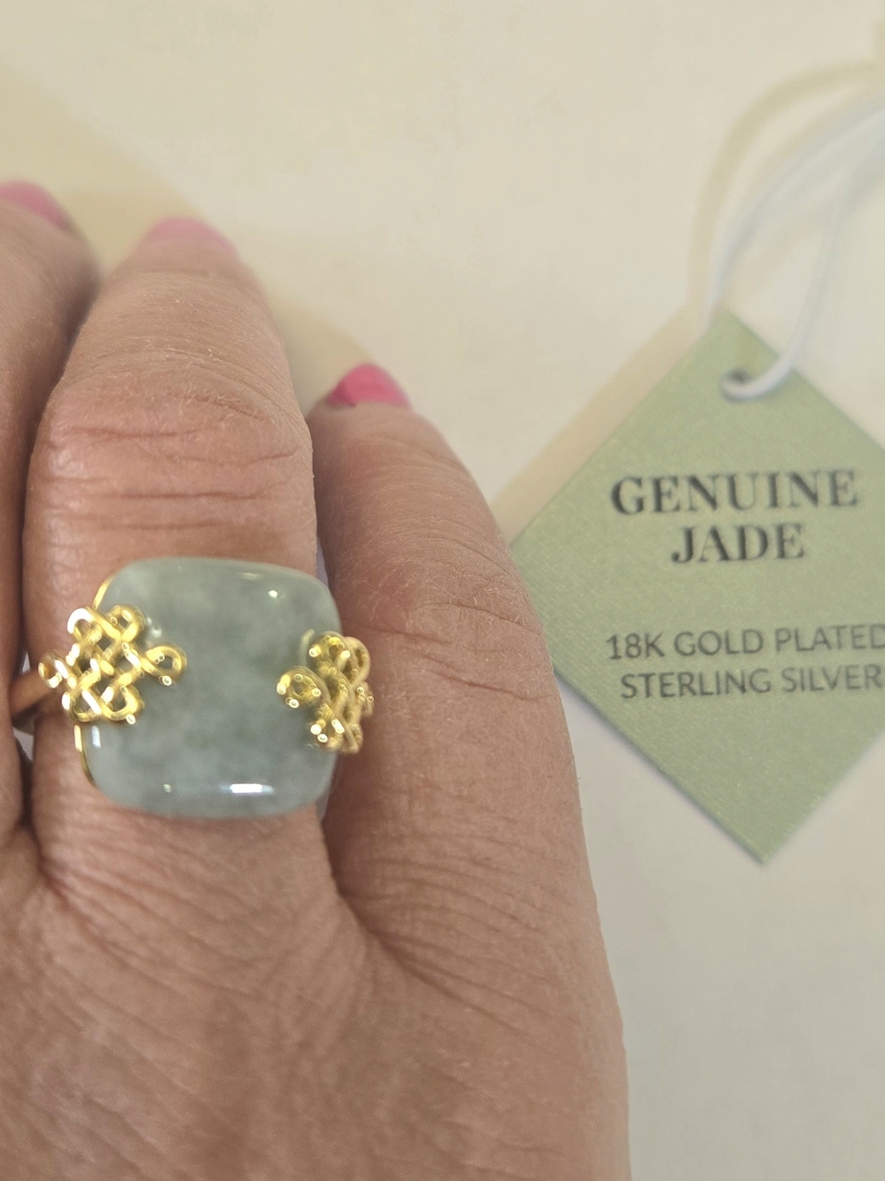 18kt Yellow Gold Plated Over Sterling Silver Genuine Jade Ring